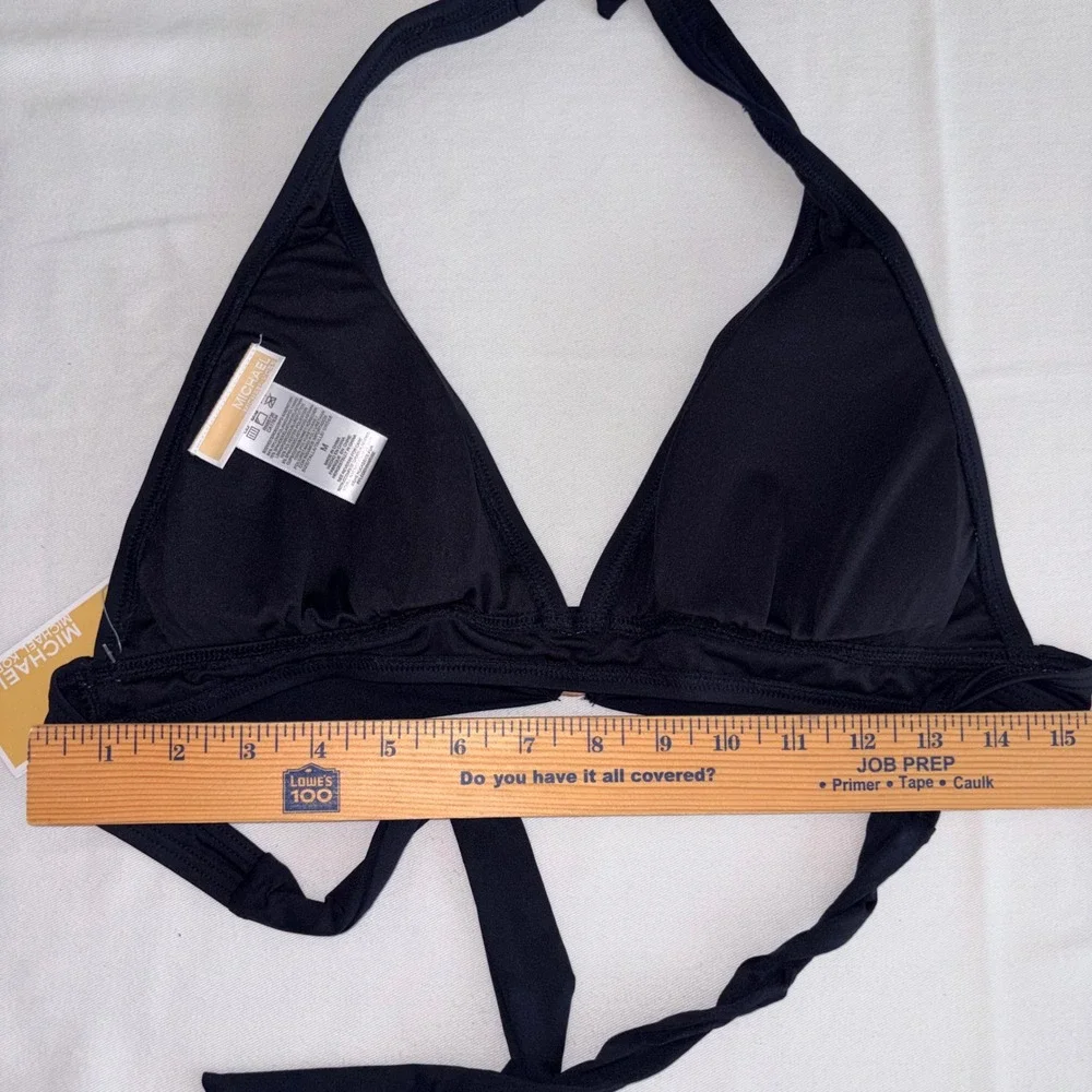 Michael Kors Bikini Top M Black NEW Halter Triangle Logo Ring MM5W275S